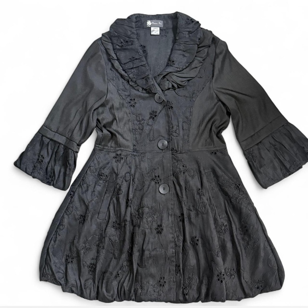 Vintage Damee Black Textured Coat Dress / Tunic